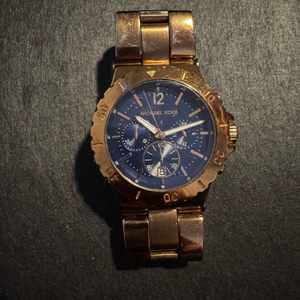 Michael Kors Rose Gold Watch With Blue Dial